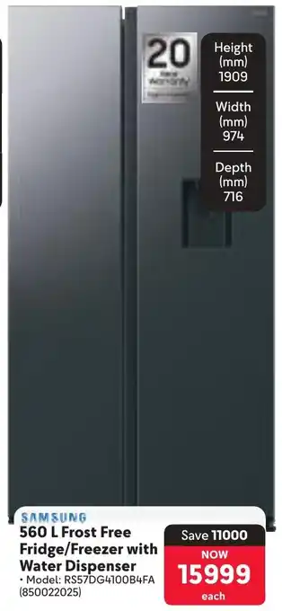 Makro SAMSUNG Frost Free Fridge/ Freezer with Water Dispenser offer