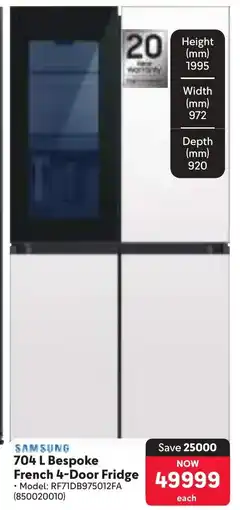 Makro SAMSUNG Bespoke French 4-Door Fridge offer
