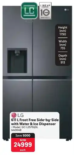 Makro LG Frost Free Side-by-Side with Water & Ice Dispenser offer