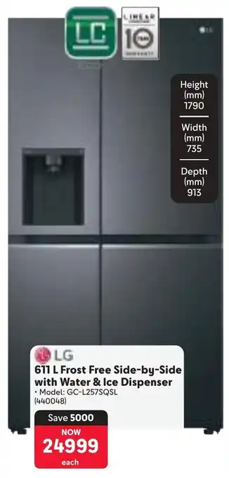Makro LG Frost Free Side-by-Side with Water & Ice Dispenser offer