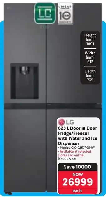 Makro LG Door in Door Fridge/ Freezer with Water and Ice Dispenser offer
