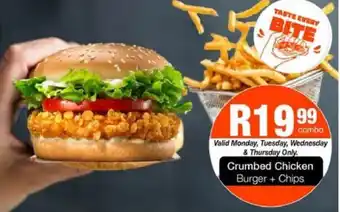 Take 'n Pay Crumbed Chicken Burger + Chips offer