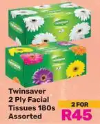 Game Twinsaver 2 Ply Facial Tissues Assorted-For 2 x 180s offer