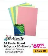 Game Butterfly A4 Pastel Board 160gsm x 50 Sheets (249980)-Per Pack offer
