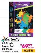 Game Butterfly A4 Bright Paper Pad 50 Page (116496)-Per Pack offer