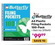 Game Butterfly A4 Plastic Filling Pockets 100 Pack (519642) offer