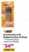 Game Bic Crystal Xtra Life Ballpoint Pens 5 Pack (593482) offer