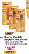 Game Bic Crystal Xtra Life Ball Point Pen 2 Pack (813183001/813183002/813183003)-Each offer