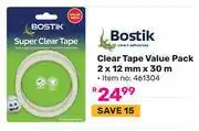Game Bostik Clear Tape Value Pack 2 x 12mm x 30m 461304 offer