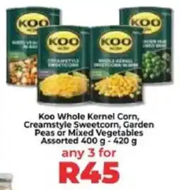 Food Lover's Market Koo Whole Kernel Corn, Creamstyle Sweetcorn, Garden Peas or Mixed Vegetables Assorted offer