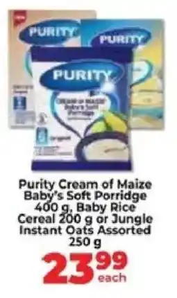 Food Lover's Market Purity Cream of Maize Baby's Soft Porridge, Baby Rice Cereal or Jungle Instant Oats Assorted offer