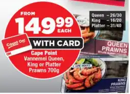 OK Foods Cape Point Vannemei Queen, King or Platter Prawns offer