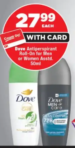 OK Foods Dove Antiperspirant Roll-On for Men or Women Asstd. offer