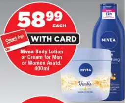 OK Foods Nivea Body Lotion or Cream for Men or Women Asstd. offer