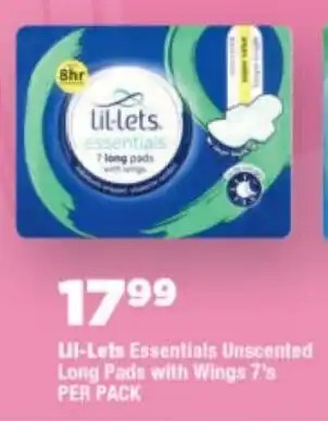 OK Foods Lil-Lets Essentials Unscented Long Pads with Wings offer
