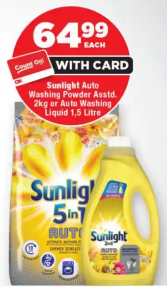 OK Foods Sunlight Auto Washing Powder Asstd. or Auto Washing Liquid offer