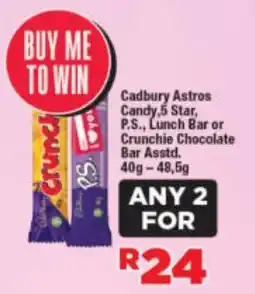 OK Foods Cadbury Astros Candy, 5 Star, P.S., Lunch Bar or Crunchie Chocolate Bar Asstd. offer