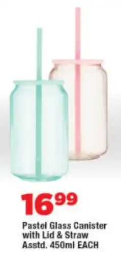 OK Foods Pastel Glass Canister with Lid & Straw Asstd. offer