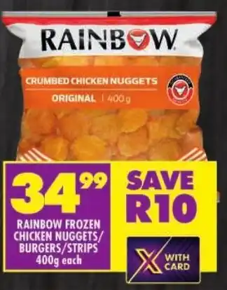 Shoprite Rainbow frozen chicken nuggets/ burgers/ strips offer