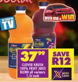 Shoprite Clover krush 100% fruit juice blend offer