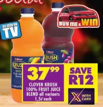 Shoprite Clover krush 100% fruit juice blend offer