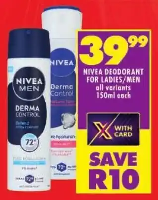 Shoprite Nivea deodorant for ladies/ men offer