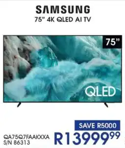 Hirsch's SAMSUNG 75" 4K QLED AI TV offer