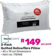 Game Mainstays 2 Pack Quilted Hollowfibre Pillow-Per Pack offer
