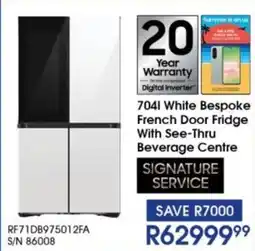 Hirsch's SAMSUNG White Bespoke French Door Fridge With See-Thru Beverage Centre offer