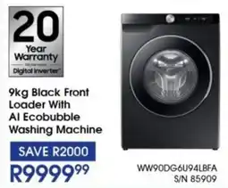 Hirsch's SAMSUNG Black Front Loader With AI Ecobubble Washing Machine offer