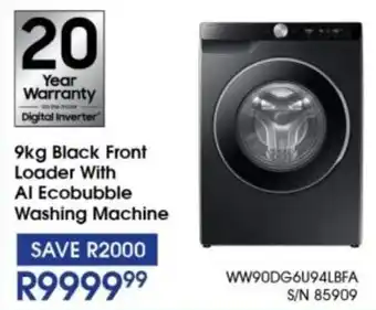 Hirsch's SAMSUNG Black Front Loader With AI Ecobubble Washing Machine offer