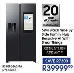 Hirsch's SAMSUNG Black Side By Side Family Hub Bespoke AI With SmartThings offer