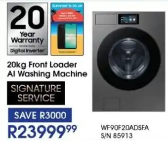 Hirsch's SAMSUNG Front Loader AI Washing Machine offer