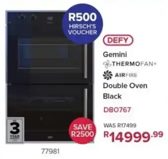 Hirsch's Defy Gemini Double Oven Black offer