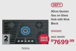 Hirsch's Defy 90cm Gemini Gas on Glass Hob with Wok Black offer