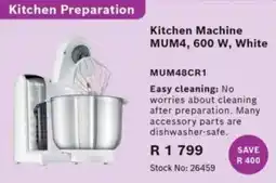 Hirsch's Bosch Kitchen Machine MUM4, 600 W, White offer