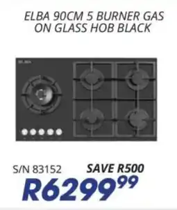 Hirsch's Elba 90cm 5 burner gas on glass hob black offer