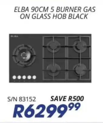 Hirsch's Elba 90cm 5 burner gas on glass hob black offer