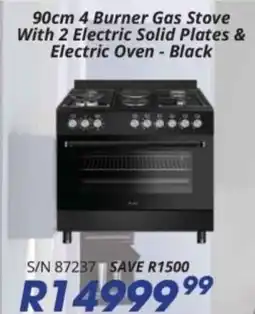 Hirsch's ELBA 90cm 4 Burner Gas Stove With 2 Electric Solid Plates & Electric Oven offer