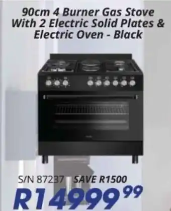 Hirsch's ELBA 90cm 4 Burner Gas Stove With 2 Electric Solid Plates & Electric Oven offer
