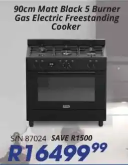 Hirsch's ELBA 90cm Matt Black 5 Burner Gas Electric Freestanding Cooker offer