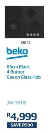 Hirsch's Beko 65cm Black 4 Burner Gas on Glass Hob offer