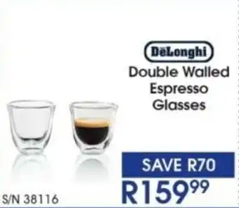 Hirsch's DeLonghi Double Walled Espresso Glasses offer