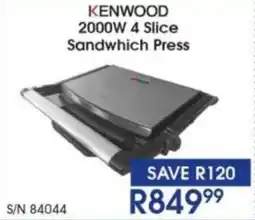 Hirsch's KENWOOD 2000W 4 Slice Sandwhich Press offer