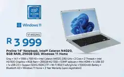 Computer Mania Proline 14" Notebook, Intel® Celeron N4020, 8GB RAM, 256GB SSD, Windows 11 Home offer