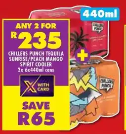 Shoprite Chillers Punch Tequila Sunrise/Peach Mango Spirit Cooler 2x 6x440ml cans offer