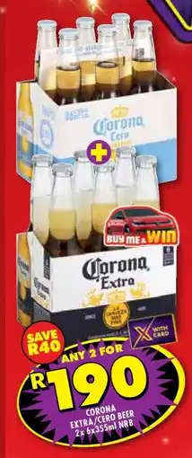 Shoprite CORONA EXTRA/CERO BEER 2x6x355ml NRB offer