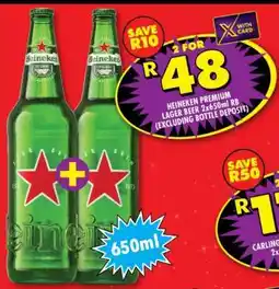 Shoprite HEINEKEN PREMIUM LAGER BEER 2x650ml RB offer