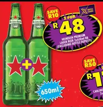 Shoprite HEINEKEN PREMIUM LAGER BEER 2x650ml RB offer