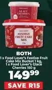 1 x Food Lover's Festive Fruit Cake Mix Bucket 1Kg,1 x Food Lover's Glace Cherries 150g-Both For